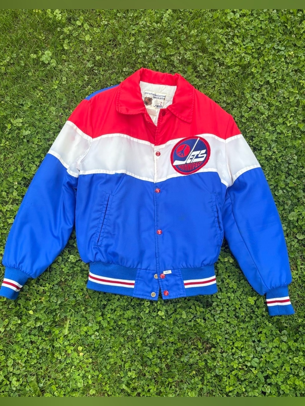 Vintage 80s Winnipeg Jets Color Block Satin Jacket Medium